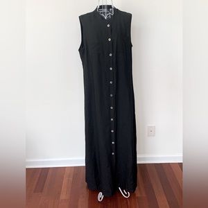 Amanda Smith Sleeveless Black Linen Button Down Nehru Collar Dress Sz 16